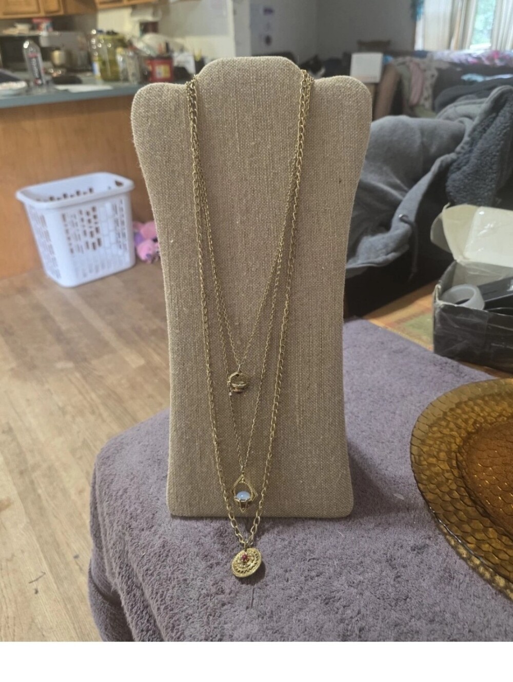 Vintage Goldtone Triple Chain Necklace Unique